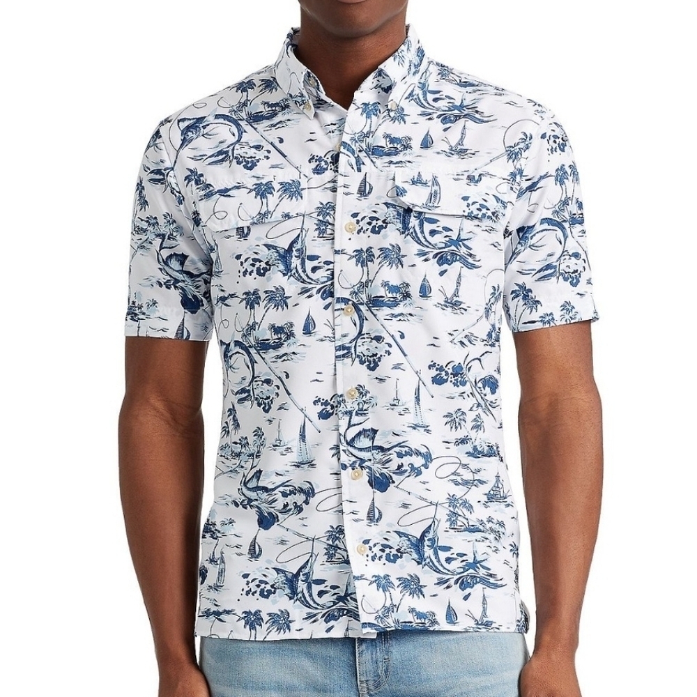 Chaps Go Untucked Classic Fit Outdoor Fishing Themed Button Down Shirt Size XL